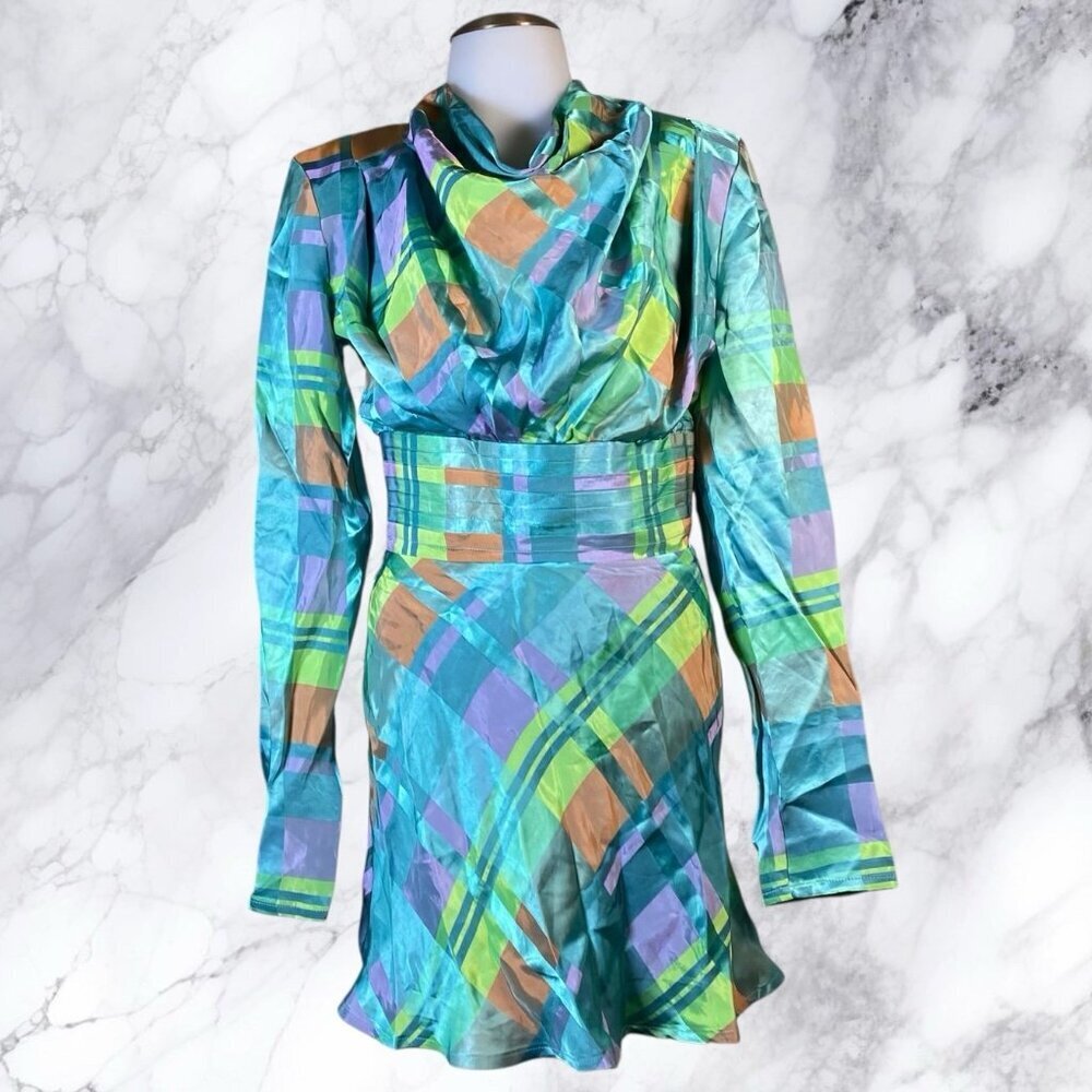 GRLFRND Leona Mini Dress - Teal Plaid - Picture 2 of 12